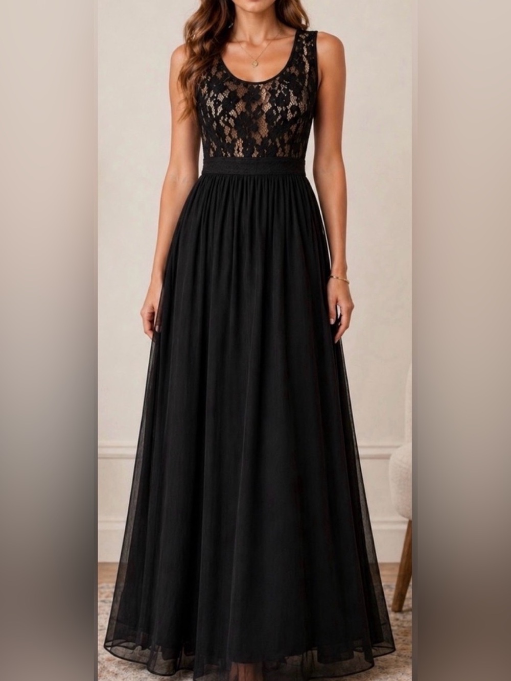 Lulus Black Lace Maxi Dress Formal Evening Gown Wedding Guest Size S